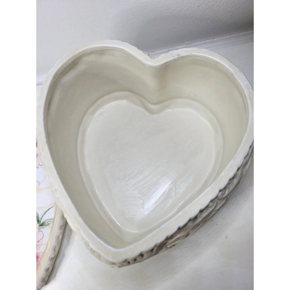 RARE Shabby Chic Vintage Rose Mosaic Angel Keepsake Heart Box - Picture 10 of 11